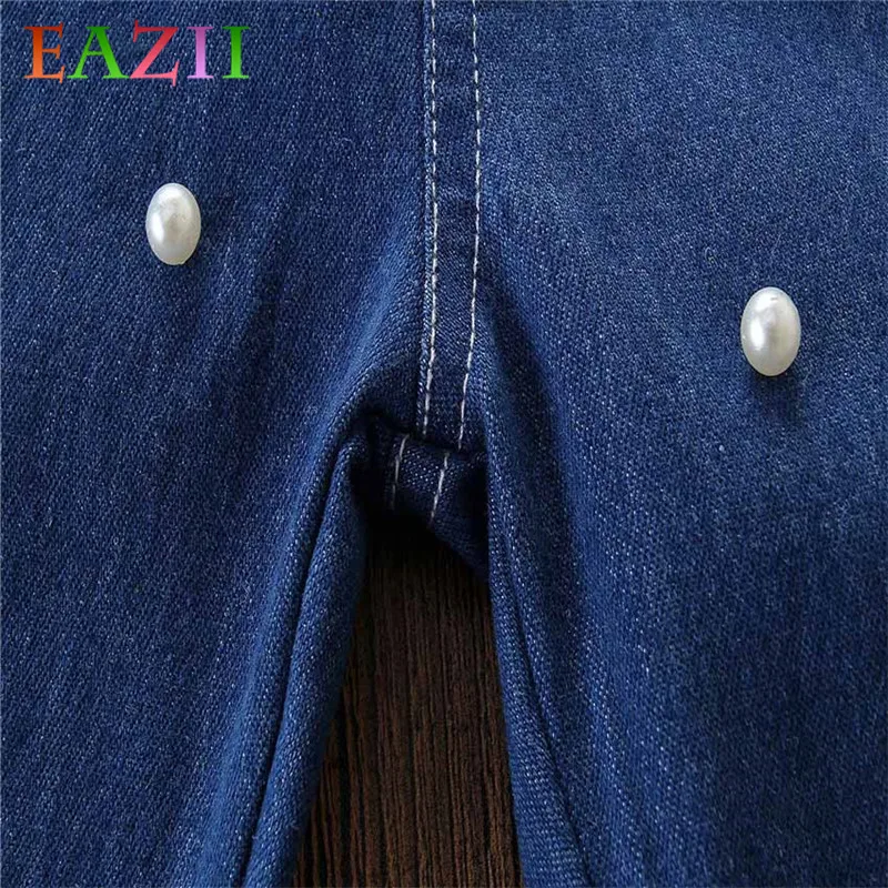 EAZII/весенне-летняя детская одежда костюмы для маленьких девочек одежда для малышей Детские костюмы рубашка с оборками для девочек 2-6 лет+ джинсовый топ, комплекты одежды