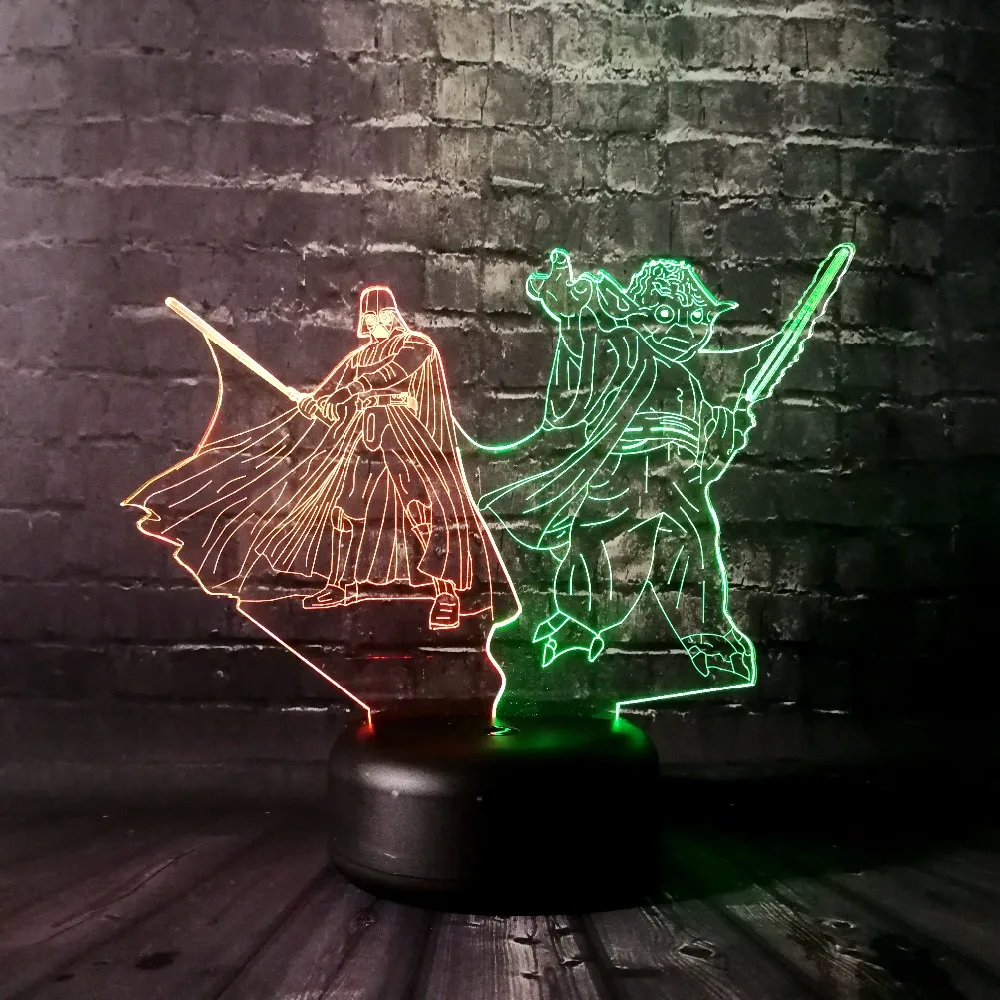 Звездные войны йода Дарт Вейдер ночной Светильник 3D LED микс цветная лампа для
