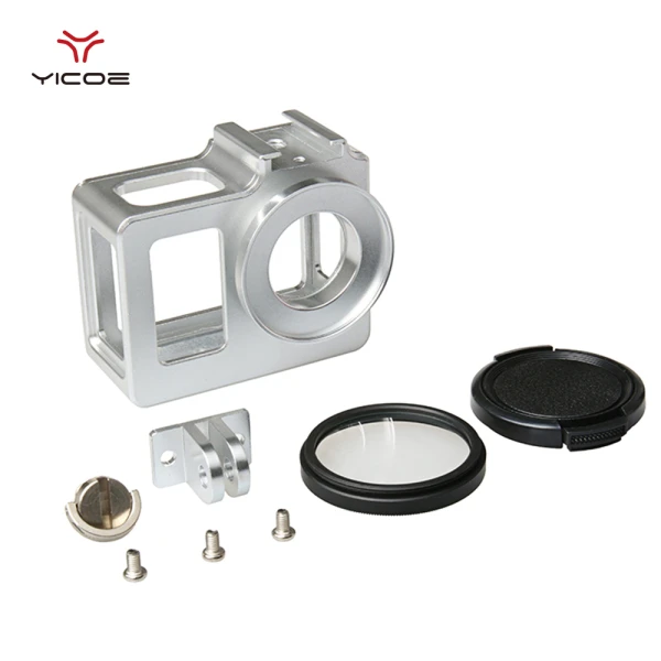 SILVER CNC алюминиевый сплав рамка защитный чехол Крышка с УФ-фильтром объектив Защитная крышка крепление для SJCAM SJ4000 SJ6 SJ9 аксессуары - Цвет: SILVER