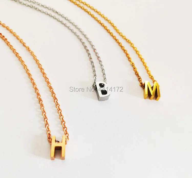 8mm little Alphabet letter steel rose gold color tone thin cross chains stainless necklaces girl women men's jewelry 5pcs | Украшения и
