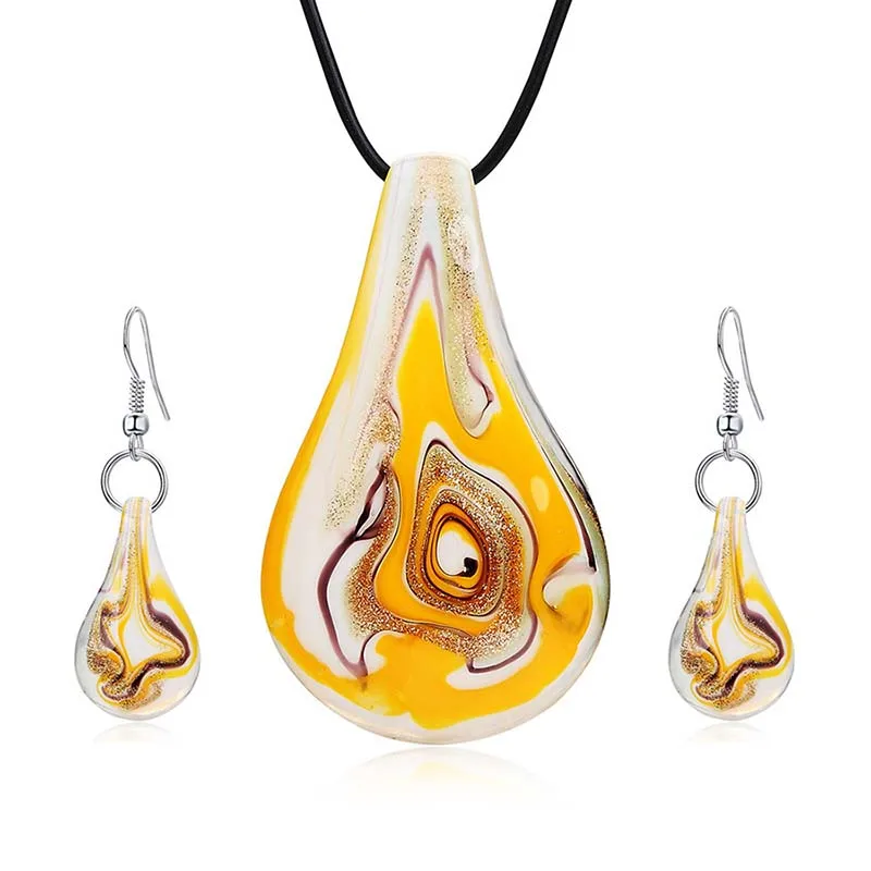 Модные Ювелирные наборы с глазурью для женщин, стеклянный кулон с каплями воды, ожерелье, серьги-капли, комплекты ювелирных изделий, индивидуальное ювелирное изделие A00009 Модные Ювелирные наборы с глазурью для женщин, стеклянный кулон с каплями воды, ожерелье, серьги-капли, комплекты ювелирных изделий, индивидуальное ювелирное изделие A00009