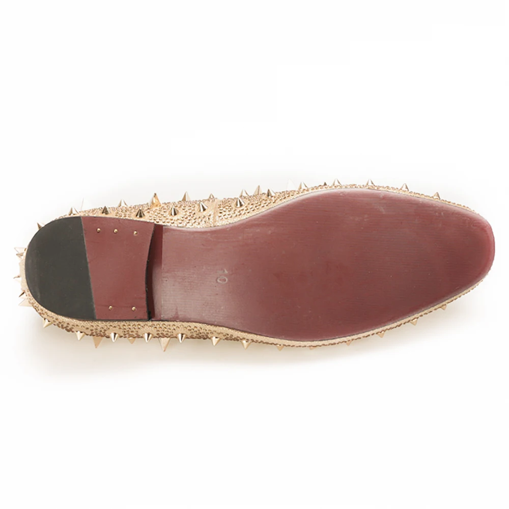 Мужские лоферы золотистые и серебристые заклепки с алмазами Дизайнерские