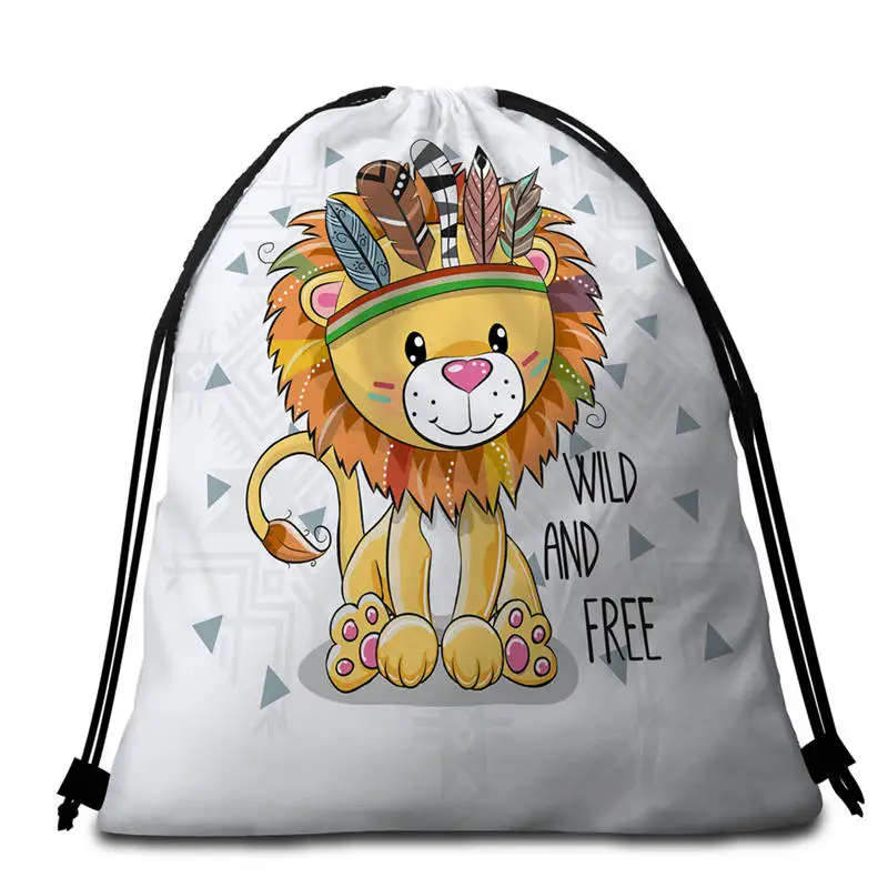 Lion DoubleSide Bag Постельные принадлежности Outlet мультфильм сова круглый пляжное полотенце ацтекский гобелен с геометрическим рисунком микрофибры Toalla Племенной Лев Мопс взрослых банное полотенце 150 см - Цвет: Lion DoubleSide Bag