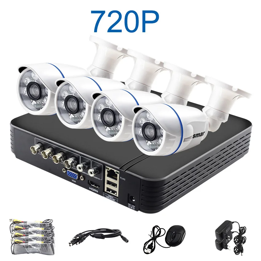 Sm4ch 1080N 5 в 1 AHD DVR комплект 4 шт. 720 P/1080 P IR комплект камеры AHD CCTV система наружного водонепроницаемого видеонаблюдения - Цвет: Черный