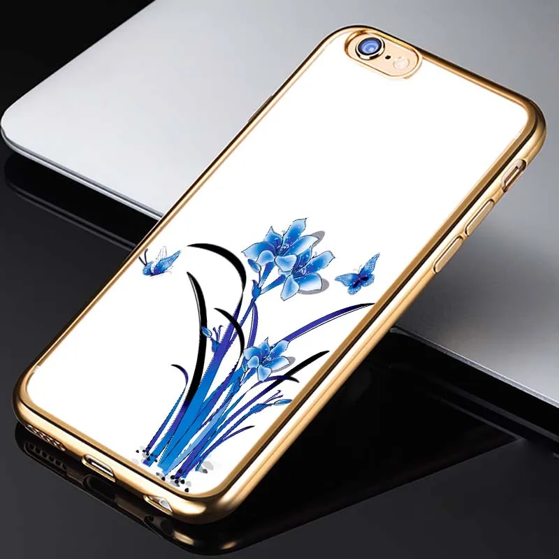 Lotezly для iPhone 6 покрытие TPU телефон Shell случаях синий и белый фарфор (взять 7 чехол)