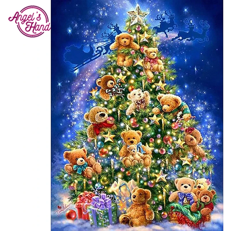 Руки ангела Круглый/квадратный 5D поделки алмазов картина Рождество медведь