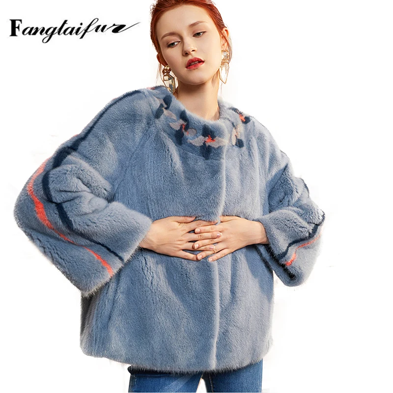 Ftangaiur Winter Women Import Velvet Mink Fur Coat O-Neck Thicken Jacket Slim Full Sleeve Short Real Coats | Женская одежда