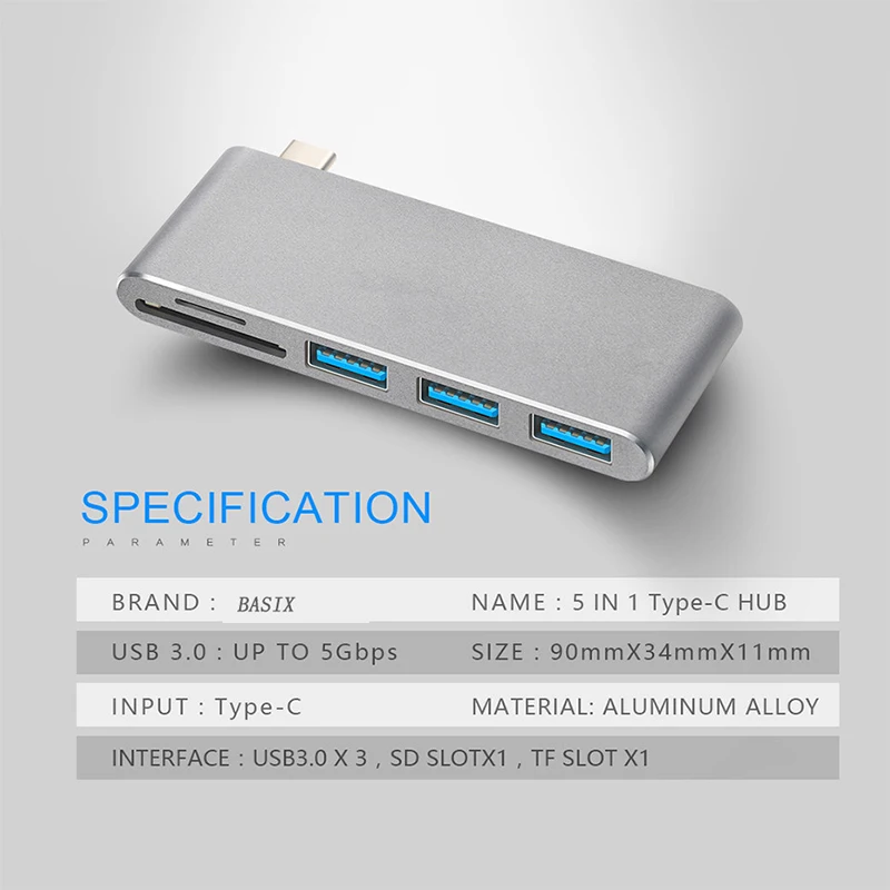 Basix USB C концентратор Тип до 3 портов 0 адаптер с SD/TF кардридер для MacBook pro Air
