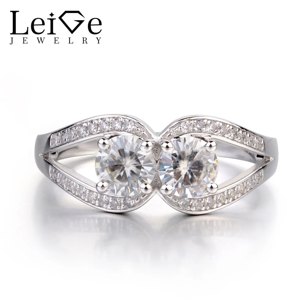 

Leige Jewelry Moissanite Ring Round Cut Engagement Promise Ring Sterling Silver 925 Double Stone Rings for Women Fine Jewelry