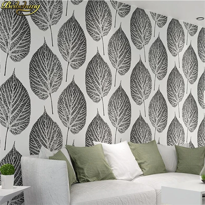 Современные Простые черно белые листья обои в скандинавском стиле с большими