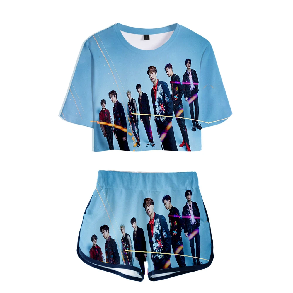Женские спортивные костюмы KPOP JYP GOT7 модные укороченные топы с 3D принтом и штаны