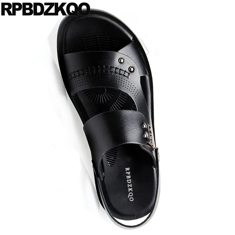 Мужские кожаные водонепроницаемые шлепанцы синие сандалии на ремешках Уличная