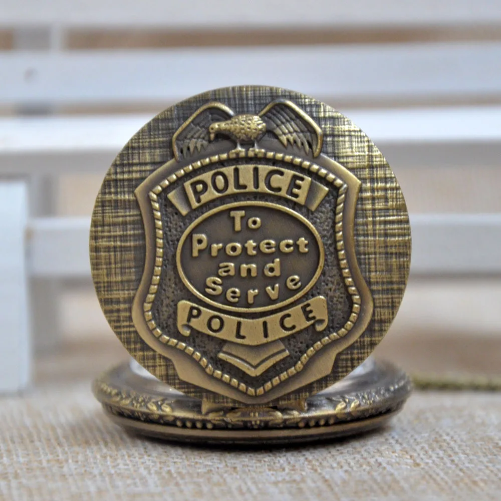 Бронза модные классические США полиции служить и защищать кварцевые карманные