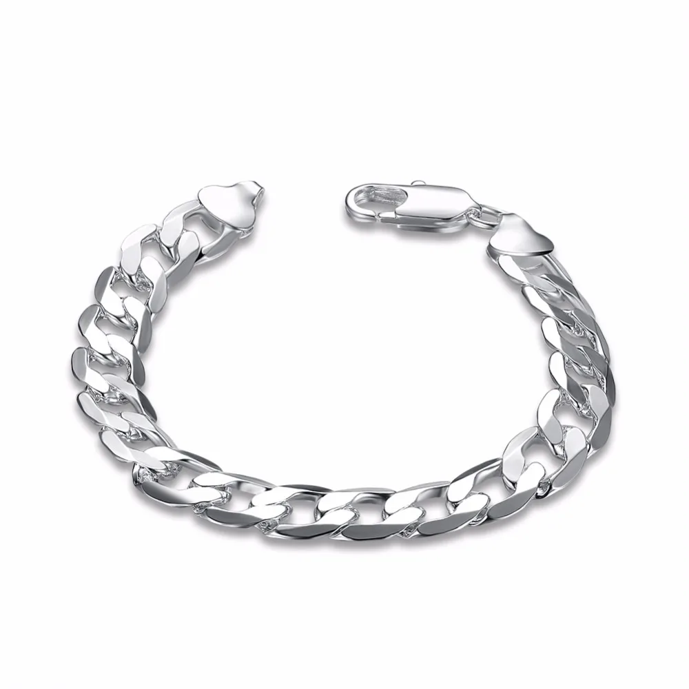 2017 New Men's 925 stamp silver plated Bracelet 10mm 8&quot Curb Chain Wholesale Fashion Jewelry LSPH262 | Украшения и