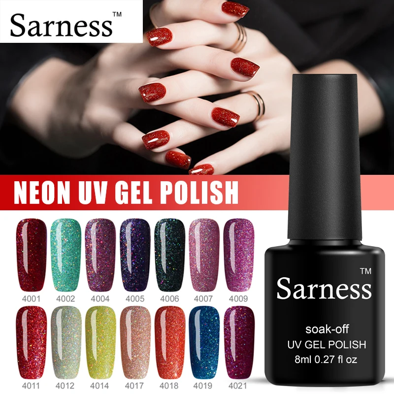 Sarness 19 Цвет УФ гель Nail 8 мл Лидер продаж неоновый клей Грунтовка Lucky лак блестящие UV
