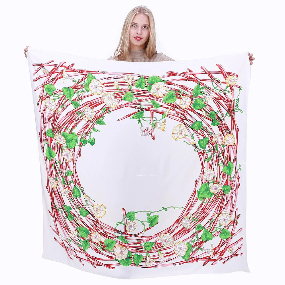 2018 Новый Элитный бренд Для женщин зима шелковый шарф Цветочный принт голову