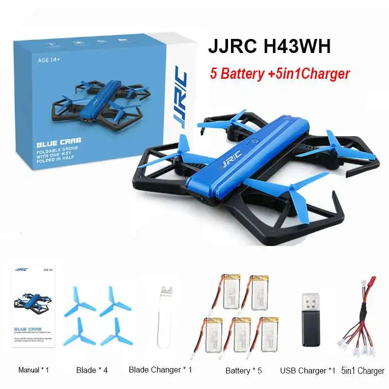 5battery5in1 Line JJRC H43WH H43 складной Дрон 6 оси мини Дрон WI-FI FPV HD Камера Квадрокоптер с дистанционным управлением с удержания высоты G-sensor радиоуправляемого вертолета vs H37 - Цвет: 5battery5in1 Line