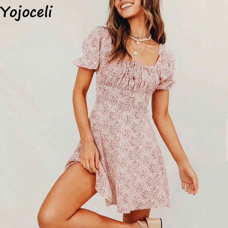 Женское Короткое платье Yojoceli Элегантное повседневное пляжное с принтом модное