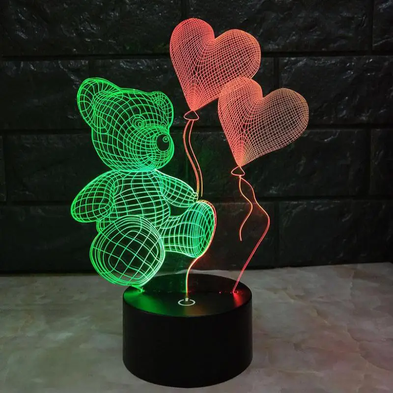 Светодиодный 3d маленький ночник любовь медведи красочные романтические подарки