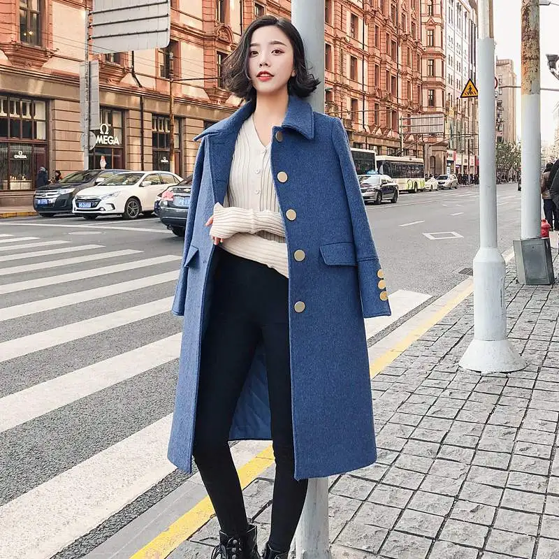 Однотонная женская шерстяная куртка средней длины мода 2020 Осень-зима Новое