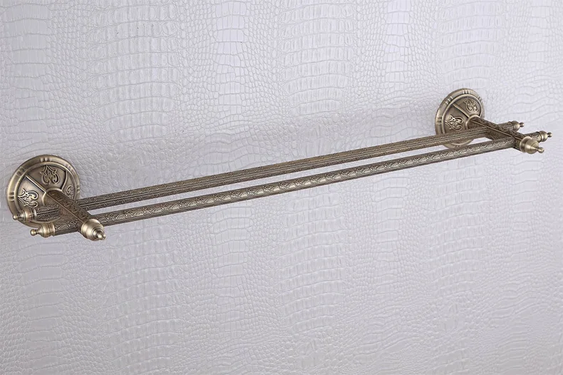 Double Towel Bar Бронзовые аксессуары для ванной комнаты, медный шампунь для душа, мыльница, стеклянная полка, полотенцесушитель, кольцо, держатель для чашки, держатель для туалетной щетки - Цвет: Double Towel Bar