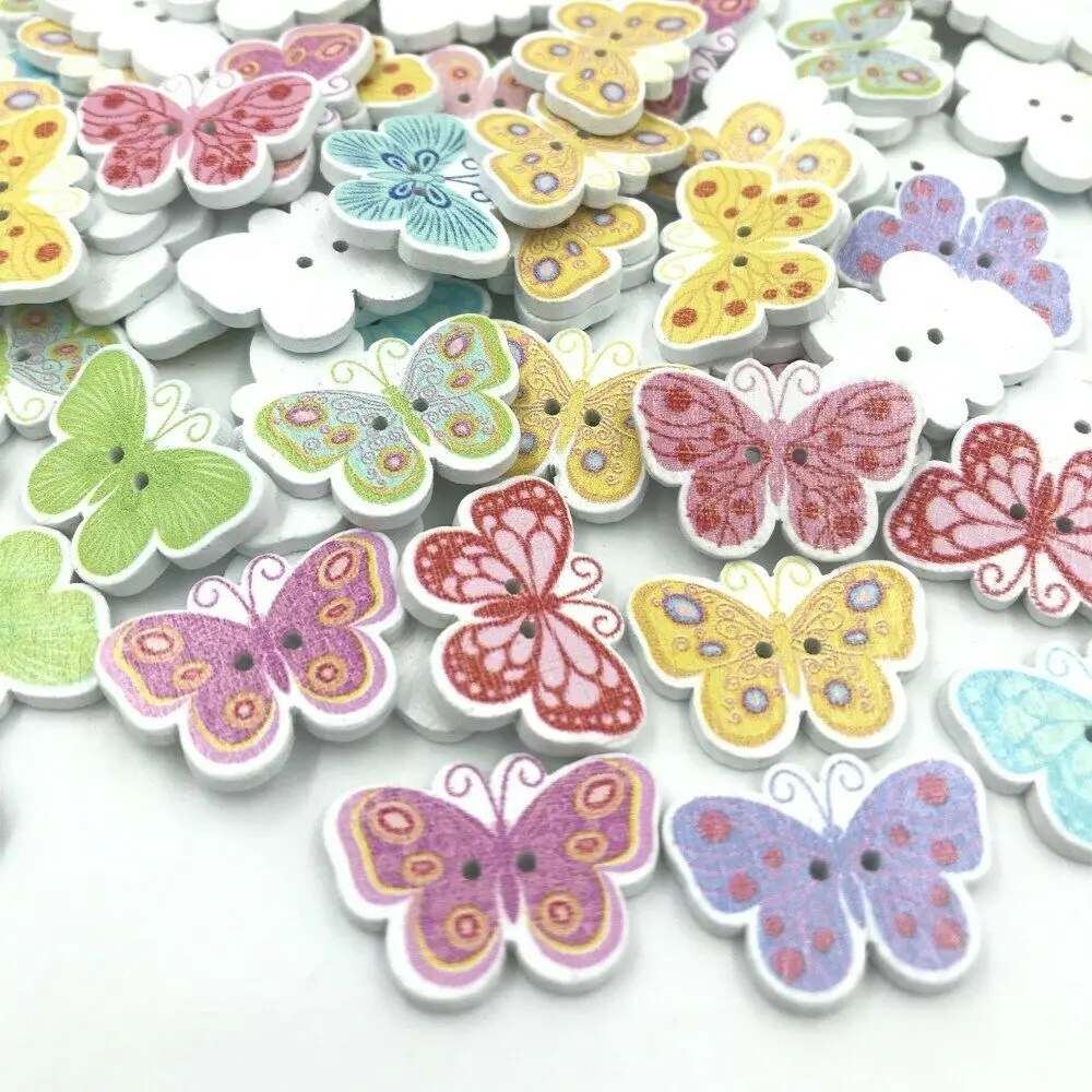 100 шт. деревянные пуговицы в форме бабочки с 2 отверстиями | Дом и сад