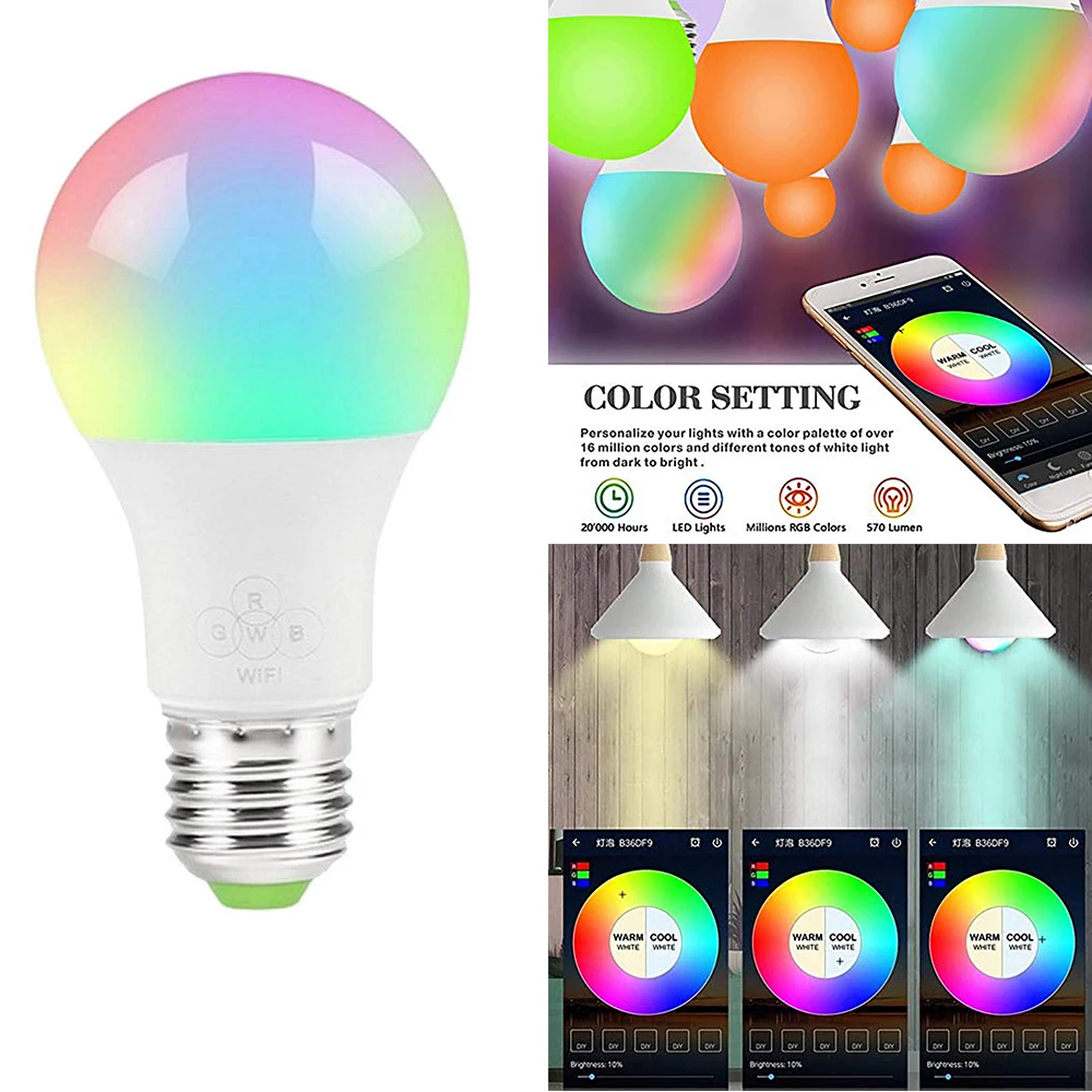 Умная лампа WIFI 4 5 W E27 RGB с регулируемой яркостью умная Светодиодная дистанционным