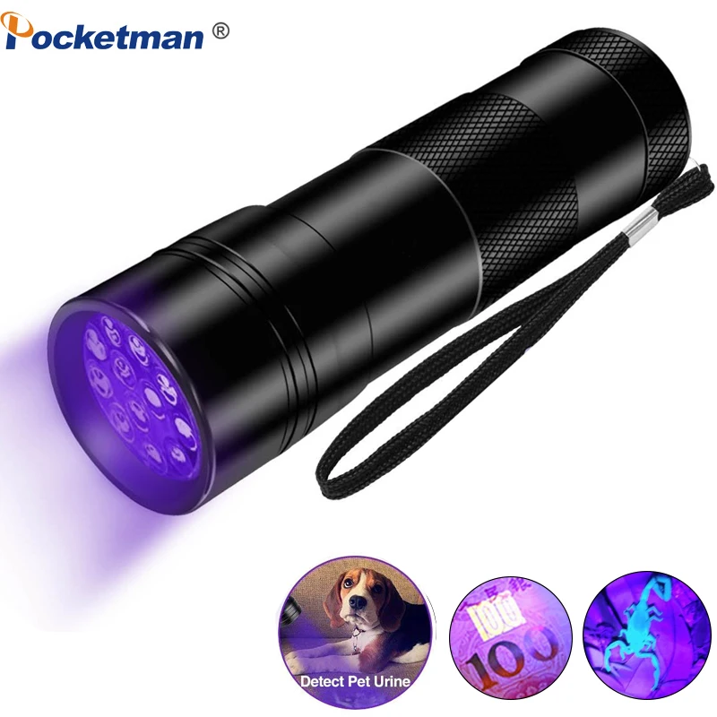 Ультрафиолетовый фонарик 395nm UV фонарь свет linterna 12 led моча животных и Красители