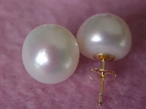 

free shipping white natural AAA 9-10mm South Seas pearl earrings with 14 k