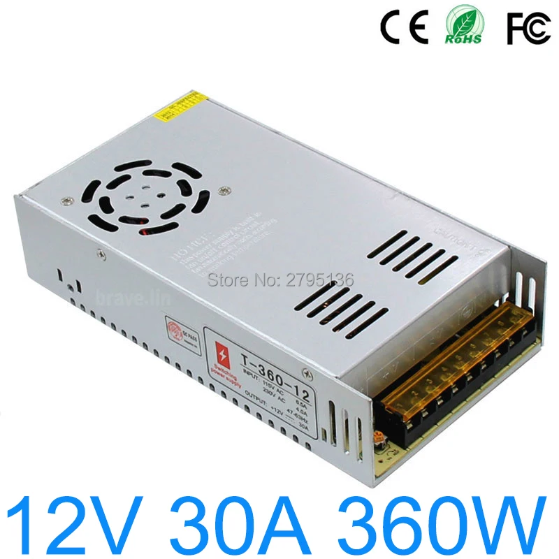 Светильник 110V 220V to DC 12V 30A 360W световые трансформаторы регулируемая строка для 5050