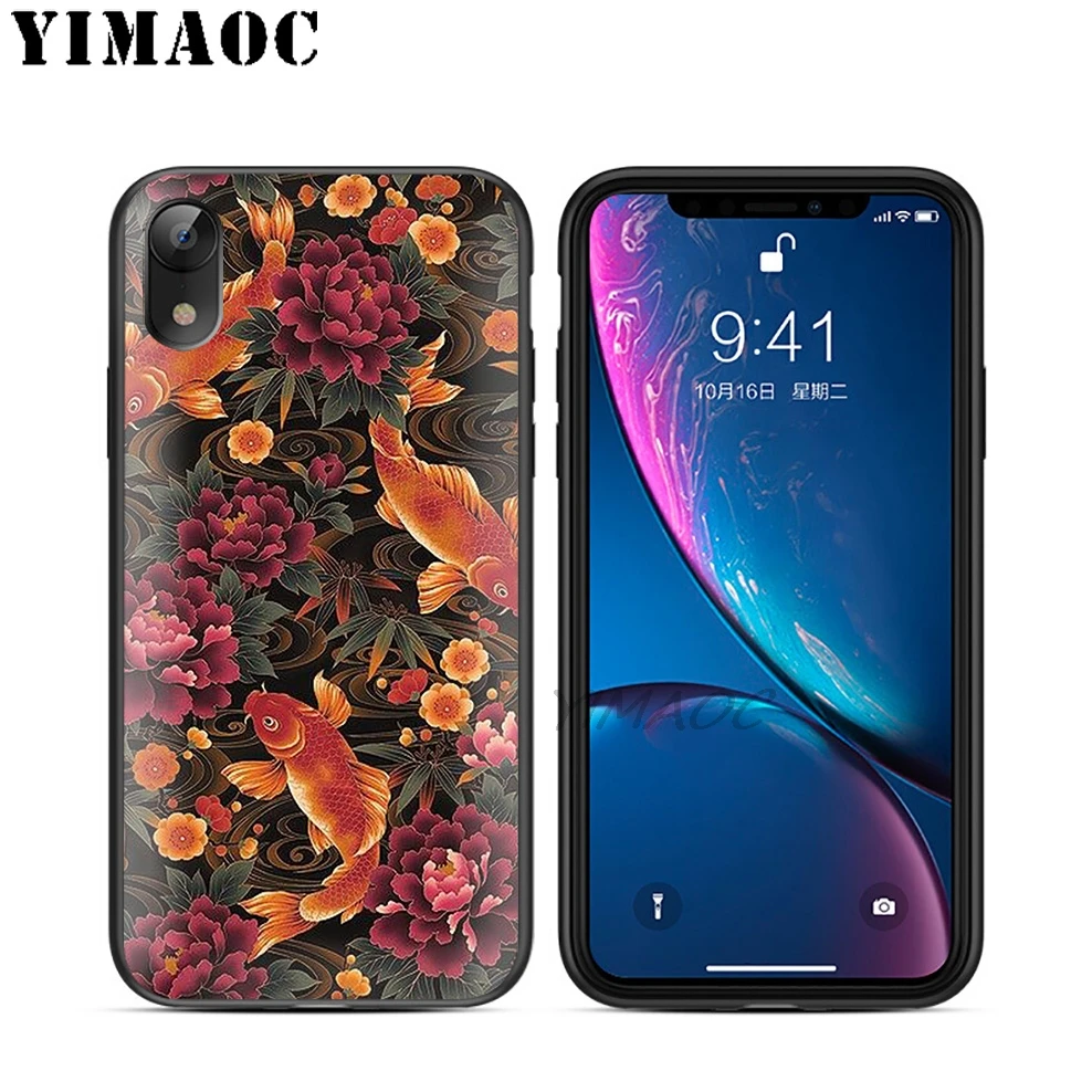 Мягкий силиконовый чехол YIMAOC Koi Fish Lucky Japan черный из ТПУ для iPhone X или 10 8 7 6 6S Plus 5 5S SE