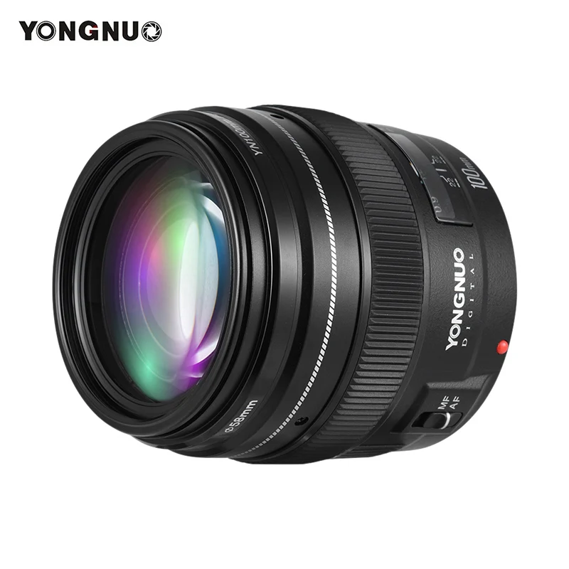 Yongnuo 100mm F2 Camera Lens For Canon EOS Cameras YN100mm F2N Nikon D7200 D7100 Medium Telephoto Prime AF MF Lenses | Электроника