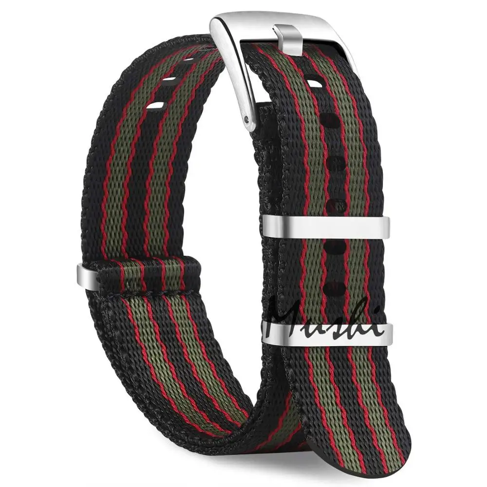 Black Red Green James Bond 007 20 мм 22 мм часы с ремешком NATO Band мужские серебряные пряжка холст ремешок с инструментами - Цвет ремешка: Black Red Green