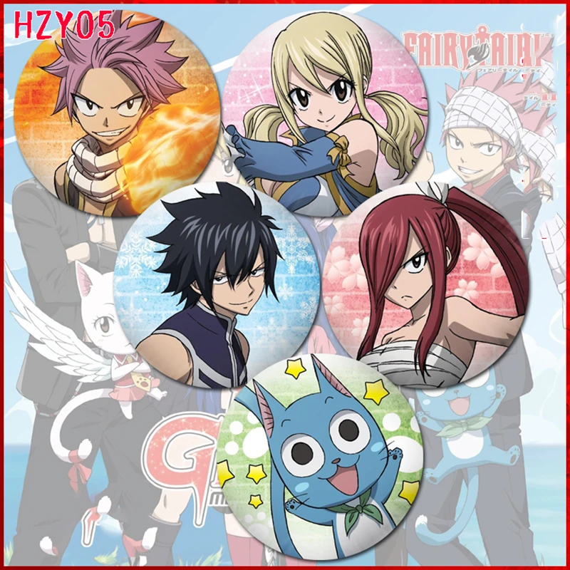 ZXFJXR 58 мм Fairy Tail Dragneel Erza милый анимационный значок Lucy Heartfilia значки брошь рюкзак