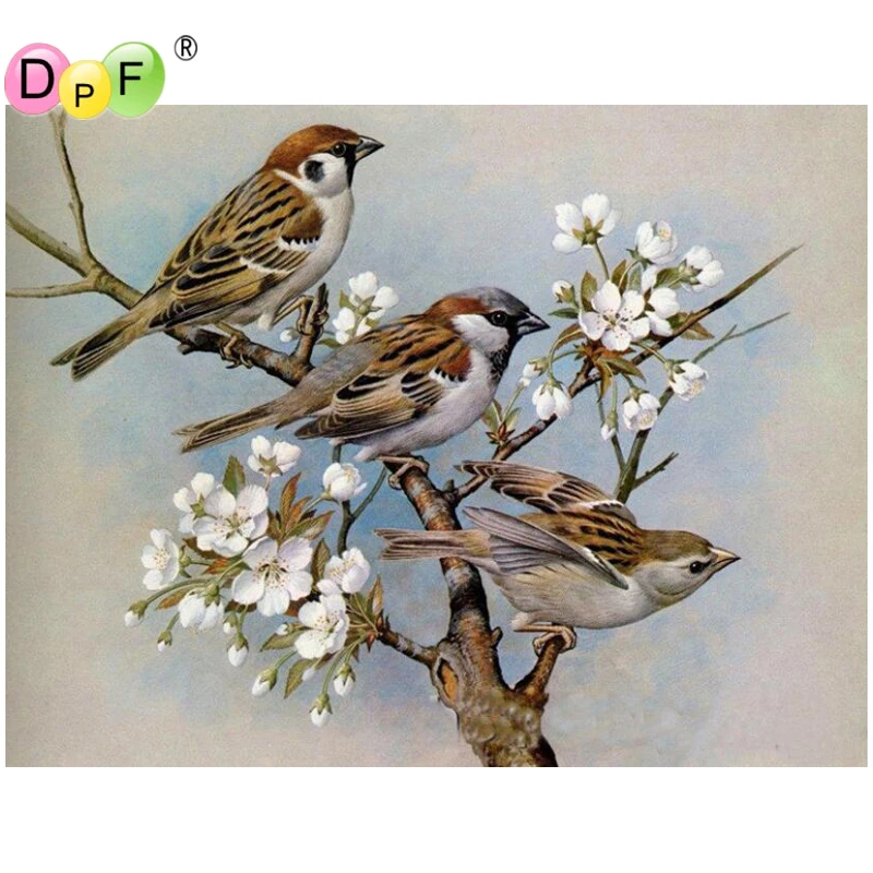 DPF полная квадратная Алмазная вышивка на заказ 5D Diy алмазная живопись Птицы Цветы