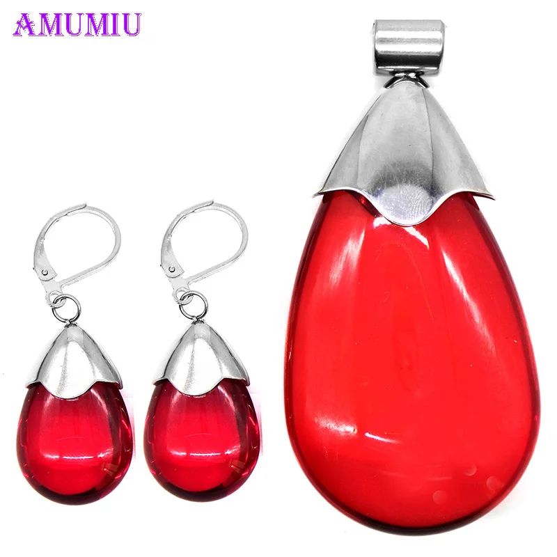 silver x red AMUMIU капли воды Наборы свадебных ювелирных изделий инкрустация Роскошная обувь с украшением в виде кристаллов Свадебные украшения комплект подарки ожерелье серьги Элегантные вечерние золото JS056A - Окраска металла: silver x red