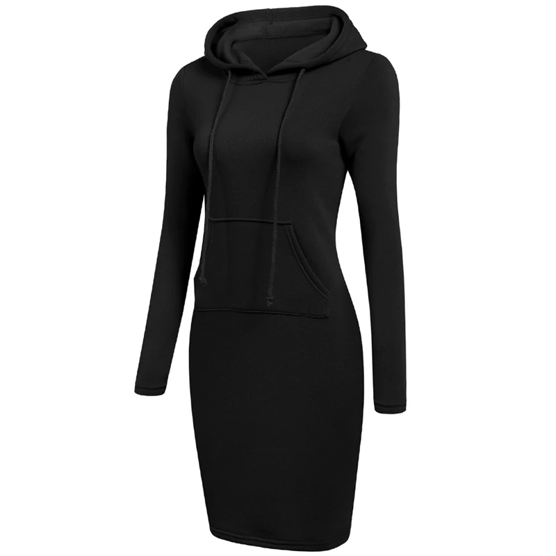 

Women Hooded Drawstring Loose Sweatshirt Female Casual Long Sleeve Pullover Solid Color Long Hoody Tops Front Pocket