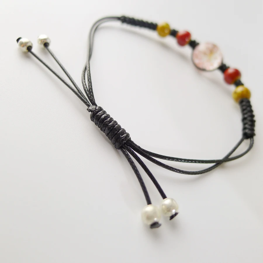 Samll стеклянный шар сухой цветок браслет с керамическими бусинами для женщин