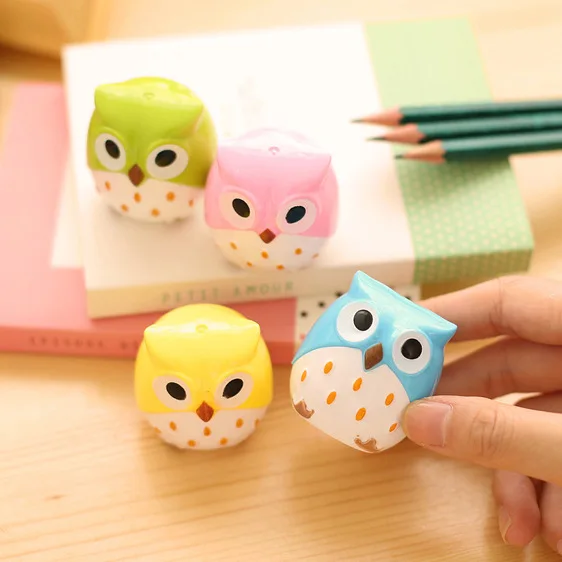 2 шт. милые Kawaii милые пластиковые сова вручную точилка для карандашей творческие канцелярские подарки для детские школьные принадлежности