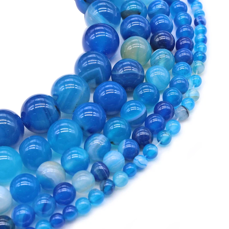 Бусины из натурального камня в синюю полоску | Украшения и аксессуары