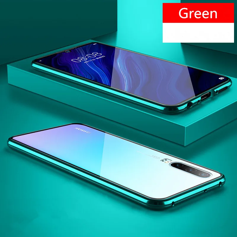Green Роскошный двухсторонний передний задний прозрачный стеклянный металлический магнитный чехол для Xiaomi Redmi Note 7 360 градусов полное покрытие для Redmi K20 Pro - Цвет: Green