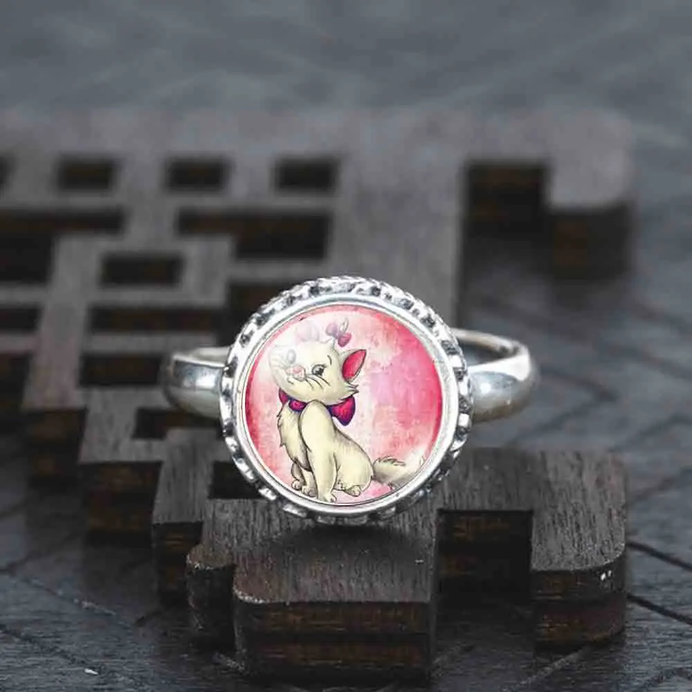 Розовое кольцо с мультяшным рисунком Мари из стекла 925 пробы серебряное