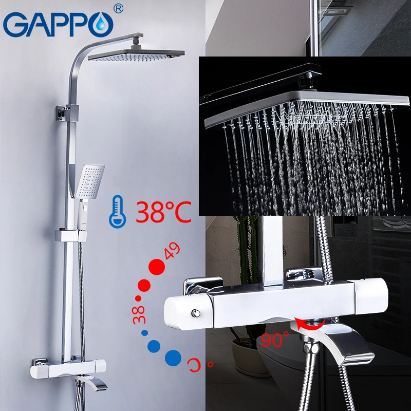 Смеситель для ванной комнаты GAPPO термостический кран настенный цвет белый и хром