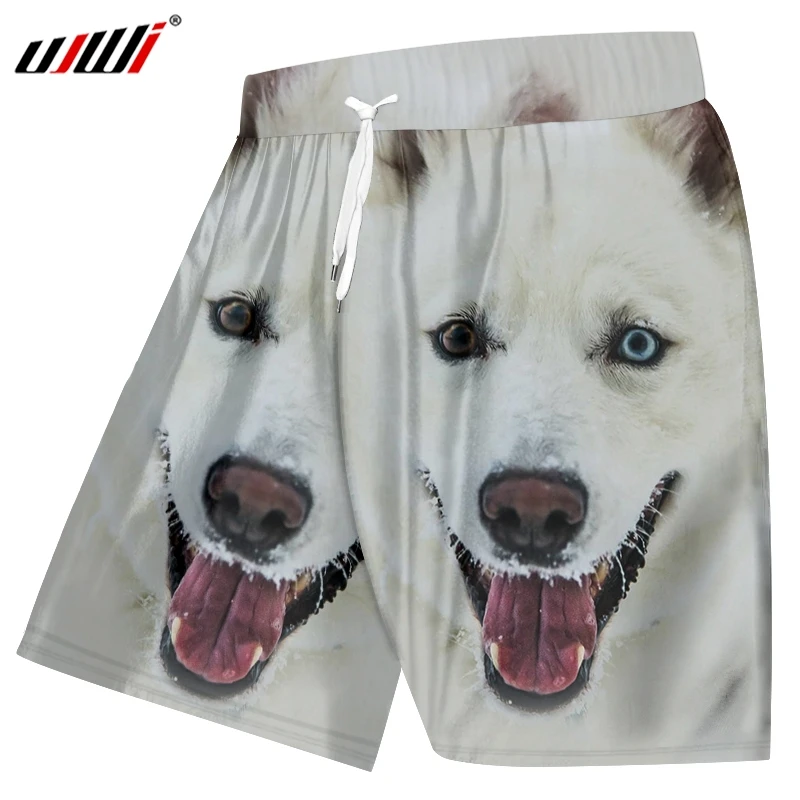 

UJWI Men's New Summer Seaside Resort Animal Beach Shorts 3D Printed Funny White Dog Lovely Big Size 5XL