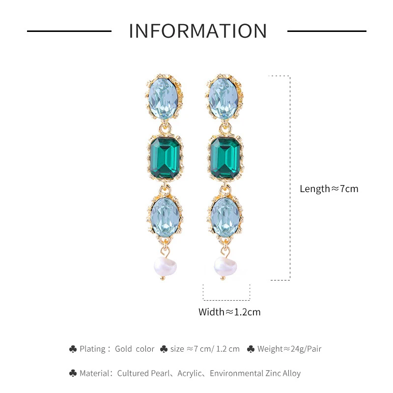 Женские свадебные серьги KISS ME синие и зеленые акриловые овальные с кристаллами