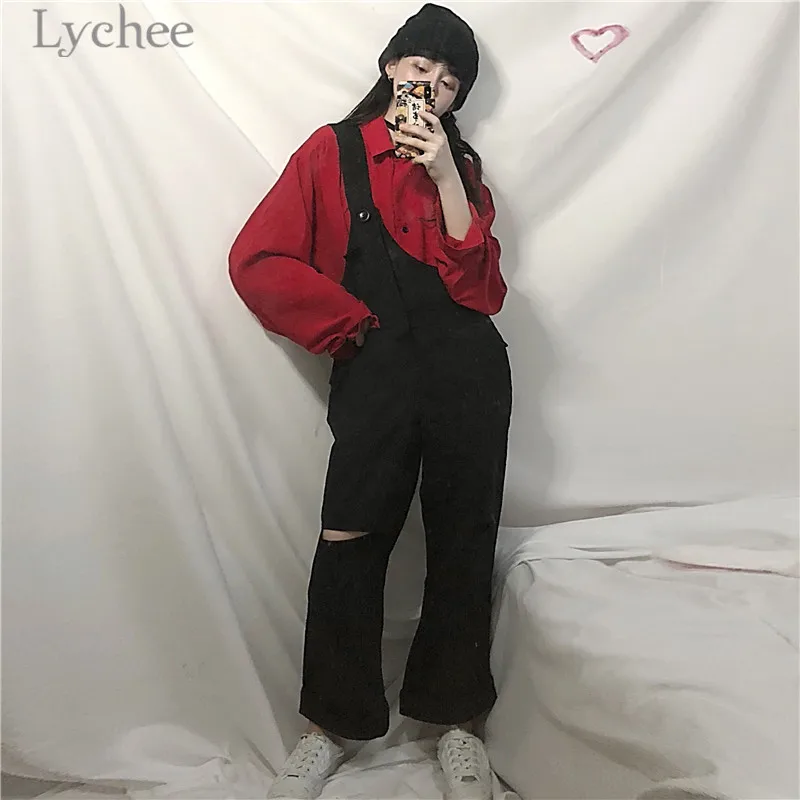 Женский комбинезон на одно плечо Lychee повседневный Свободный в стиле Харадзюку