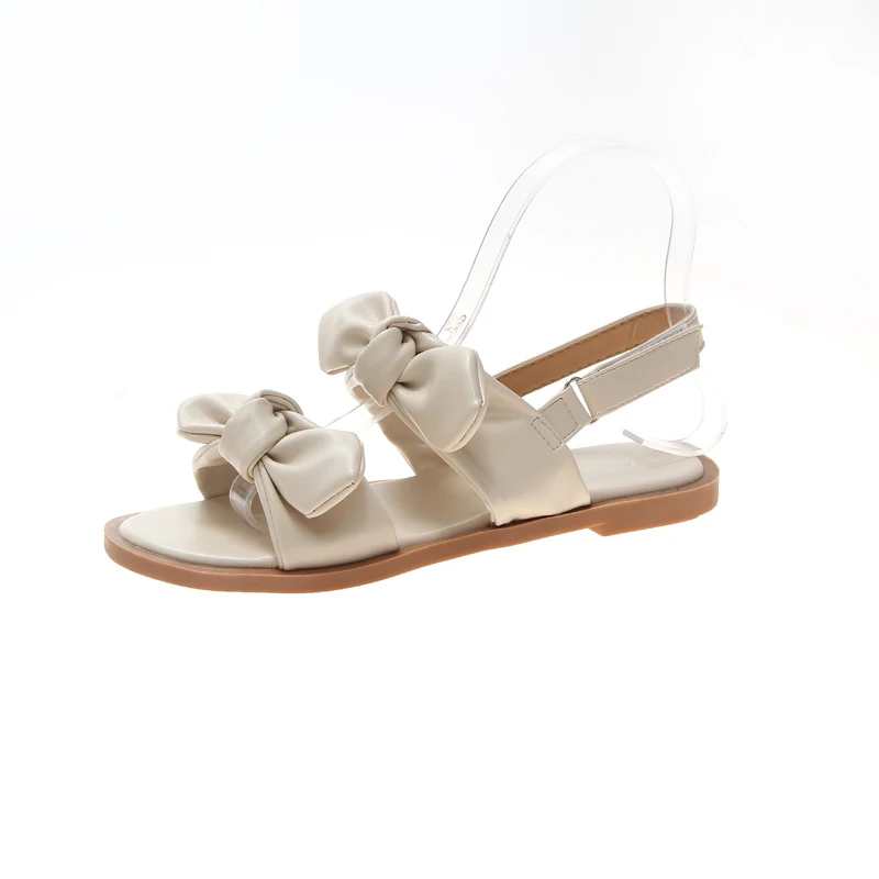 Сандалии женские с бантом босоножки на плоской подошве открытый носок удобные