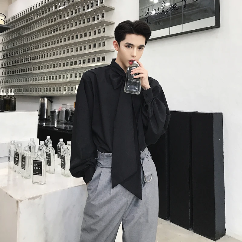 NEW men's clothing Fashion early autumn long bow tie Lantern Sleeve loose sleeved shirt costumes | Мужская одежда