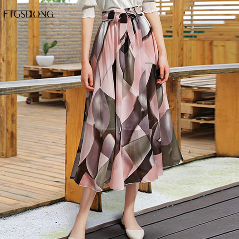 Женская шифоновая юбка до середины голени FTGSDLONG повседневная богемная Юбка со