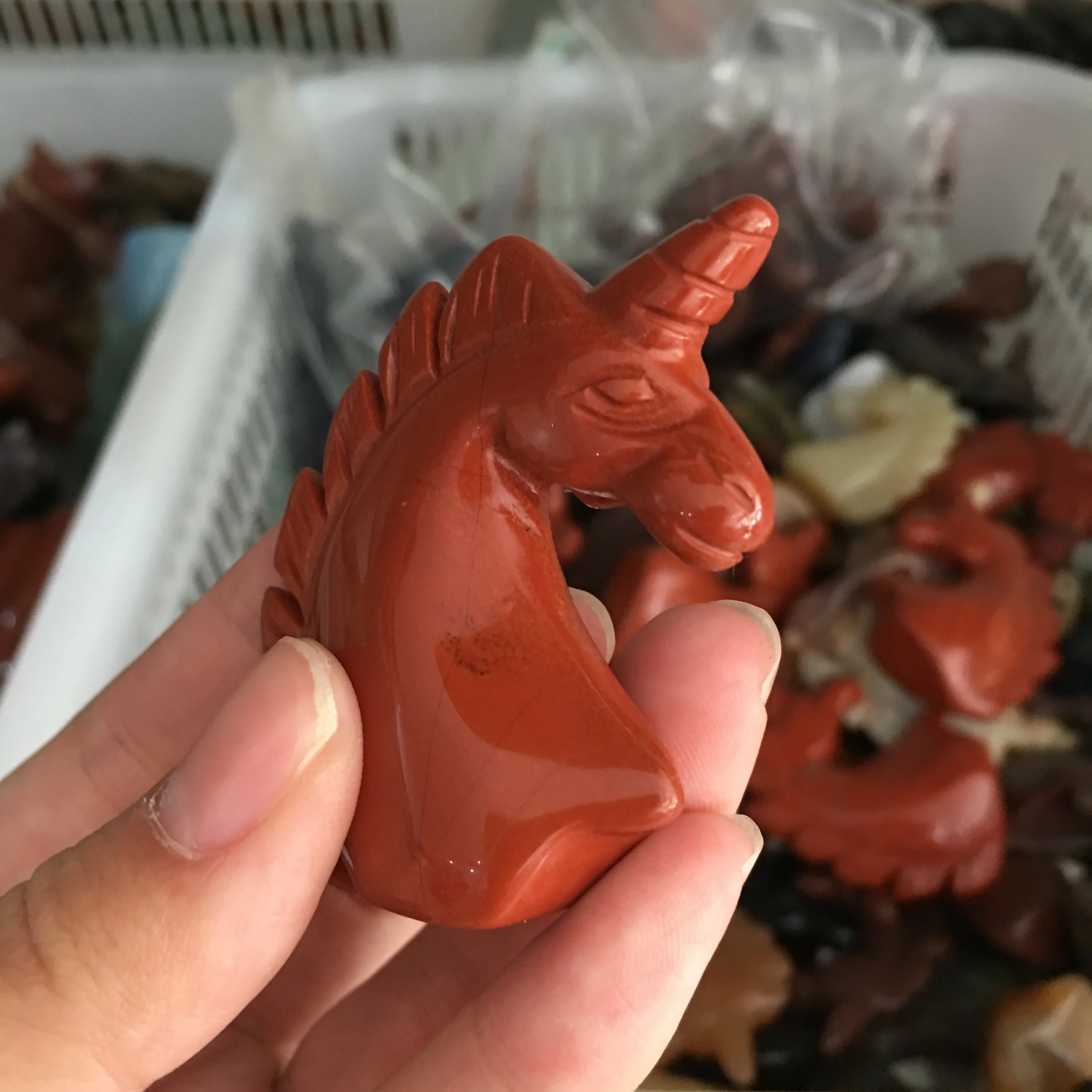 

Natural Gemstone red japser Quartz Unicorn Figurine Reiki Healing Crystal